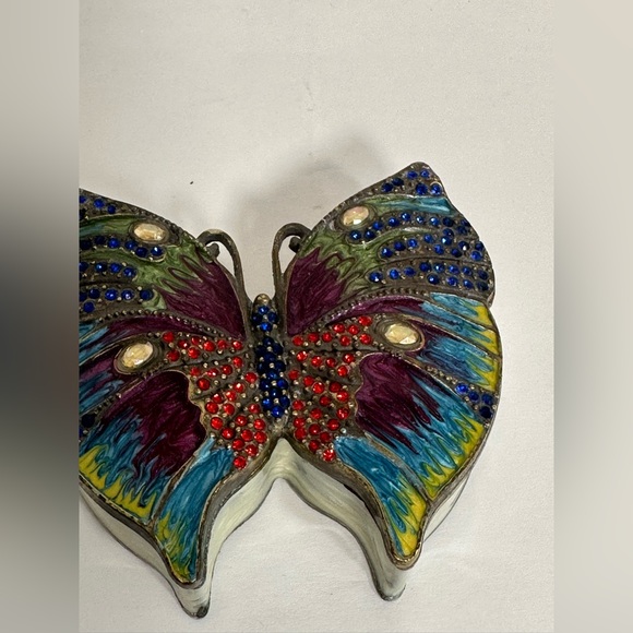 Vintage Enamel and Copper Jeweled Butterfly Trinket Box - Picture 8 of 8